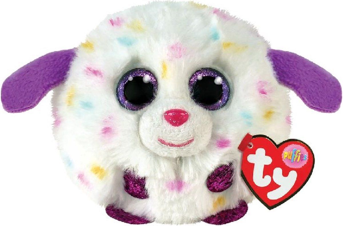 TY Teeny Puffies Munchkin Lam 10cm - Wit/Paars Pluche