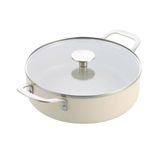 KitchenAid Aluminium Hapjespan Keramisch Antiaanbak met Glazen Deksel en Hulpgreep, 24 cm/3,1 L, PFAS-Vrij, Inductie, RVS-Greep, Ovenbestendig, Vaatwasmachinebestendig, Almond Cream