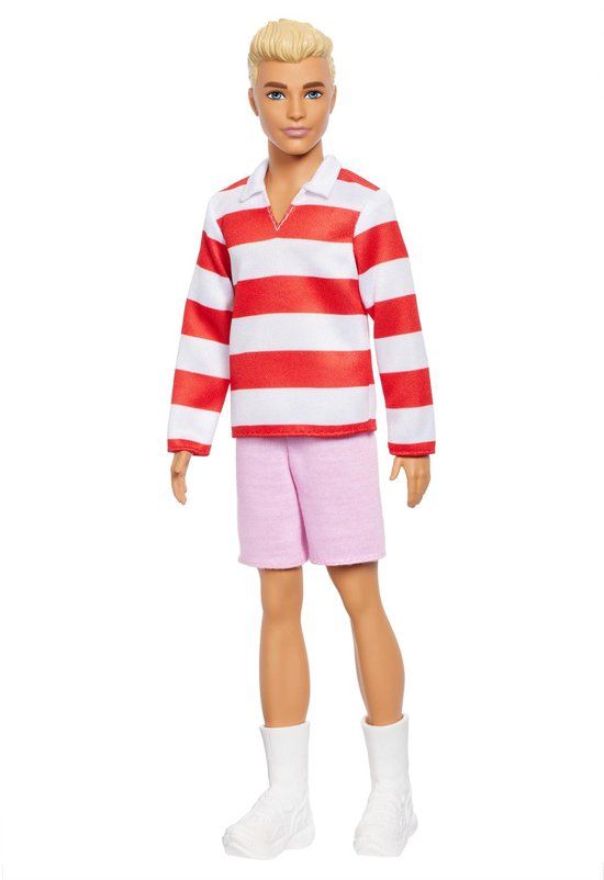 Barbie Fashionistas Ken Pop - Blond haar en rood-wit gestreepte polo