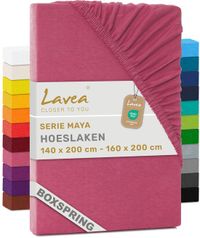 Lavea® Hoeslaken 140-160x200cm 100% Katoen – Hoge Hoek 35 cm voor Dikke Matrassen – met Elastiek Rondom in Jersey – voor Boxspring – Koraal