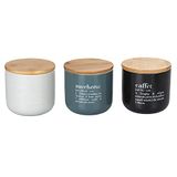 Villa d'Este Home Tivoli Set van 3 blikjes voor zout, suiker en koffie, 500 ml, uit New Bone China, deksel van bamboe Victionary