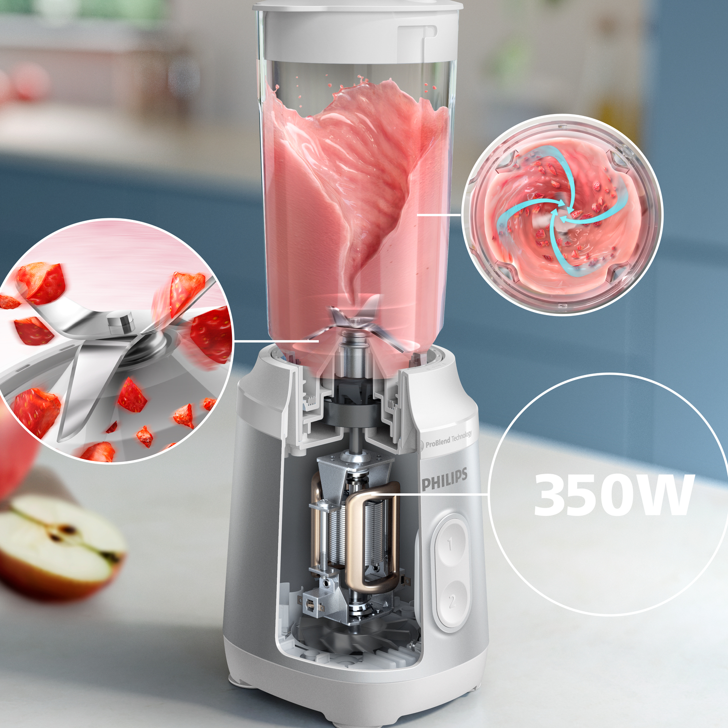 Philips 3000 Series HR2510/90 Mini Blender - 0.6L - 350W - Silver/White