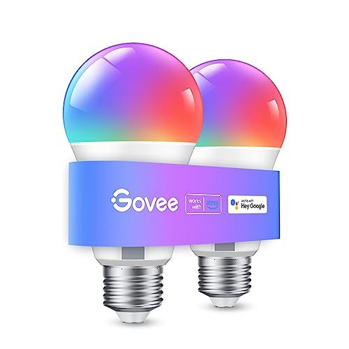 Govee Alexa Slimme gloeilamp E27, kleurverandering met muzieksynchronisatielamp, 54 scènes, 16 miljoen doe-het-zelfkleuren, wifi en bluetooth led Smart Bulb functioneren met Google Assistant, 2 stuks