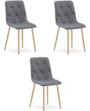 LEOBERT LIBRA Eetkamerstoelen – Set van 3 – Donkergrijs Stof – Houten Poten – Comfortabele Gestoffeerde Zitting – Modern Design – Voor Woonkamer, Keuken en Eetkamer – Max. 110 kg per Stoel