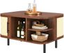 Table basse - Table d'appoint - Table de chevet - Table de rangement - Design rond incurvé avec éléments tissés et espace de rangement, avec poignées et pieds en métal, adapté au salon - MDF - 80x60x47 cm - Pour le salon - Noyer