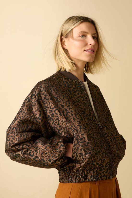 Sissy-Boy Donkerbruin bomber jack met leopard print
