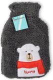 discountershop Meyco Baby 850ml Kruik met Liefdevolle Pinguïn Knuffelhoes - Warmwaterkruik voor Baby's - Donkergrijs