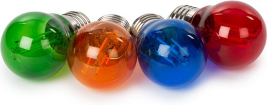 LED E27 Gloeilampen voor Prikkabel - G45 - 4 stuks - Rood, groen, blauw & oranje