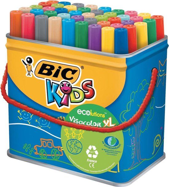 Bic Kids Viltstift Visacolor XL Ecolutions - 48 stiften in metalen doos