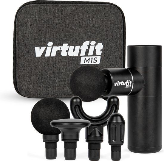 VirtuFit M1s Mini Massage Gun - Black/Silver - 4 Massage Heads - Cordless - 8 Hours Battery Life