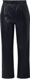 Ulla Popken - Dames - Broek leerlook strepen rechte pijpen elastische tailleband - Zwart - Maat 46
