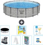 Bestway Rond Steel Pro MAX Zwembad - Steenprint - 549 x 122 - Inclusief Pomp - Ladder - Afdekzeil - Onderhoudspakket - Speelgoed - 8-delig