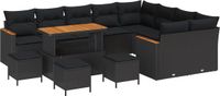 vidaXL Tuinbank - Set - 13 - st - Zwart - poly - rattan