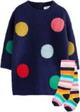 Next - Meisjes - Gebreide trui-jurk en maillot - Navy Rainbow Spot