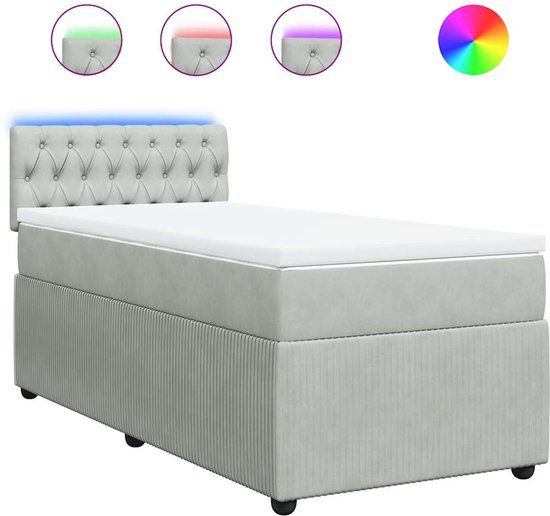 vidaXL Boxspring met matras fluweel lichtgrijs 80x200 cm