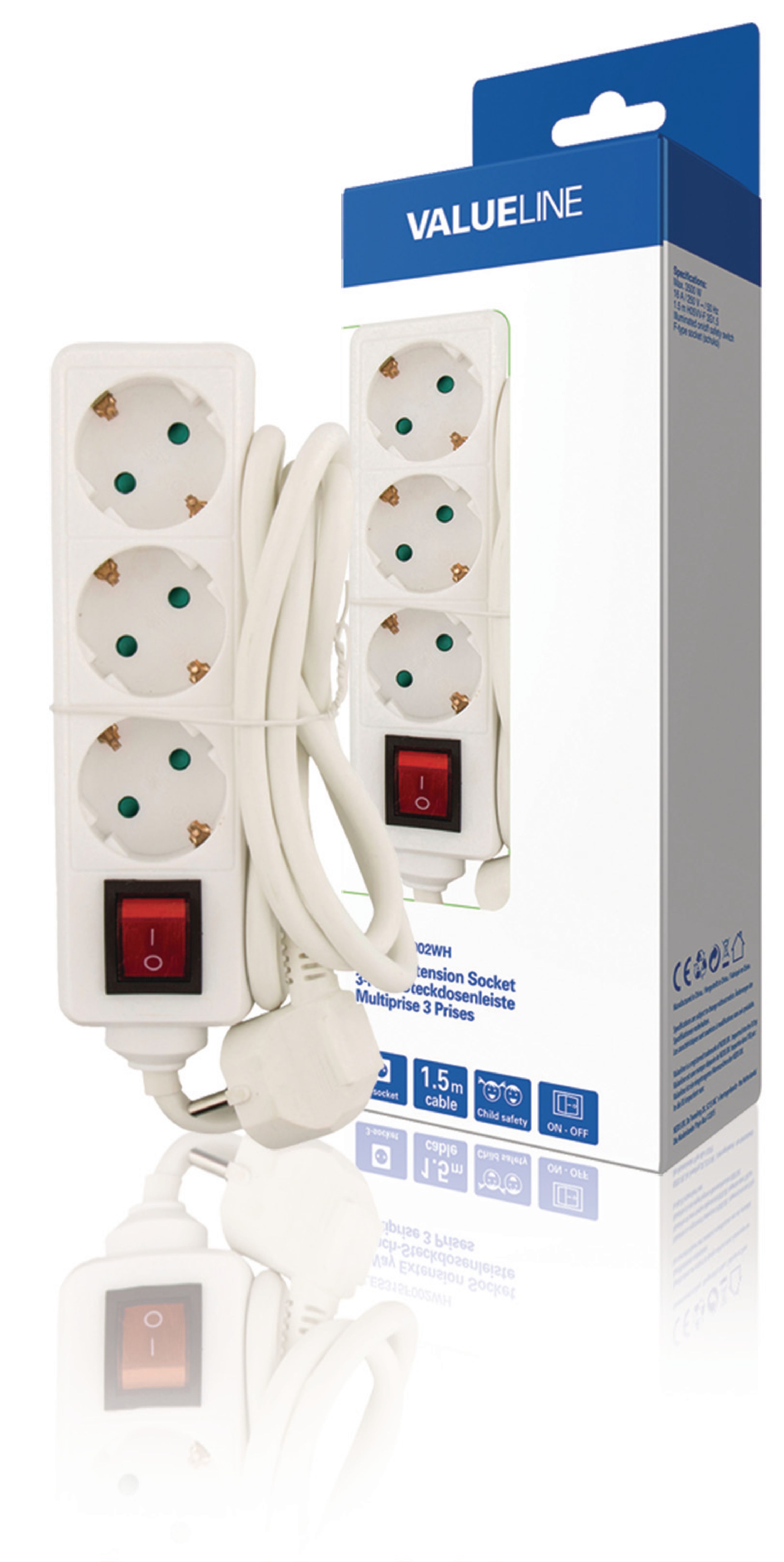 Valueline VLES315F002WH - Stekkerdoos - 1,5 m - Wit
