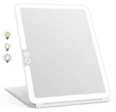 WEILY Make-upspiegel met verlichting, 2000 mAh, USB-oplaadbaar, verlichte make-upspiegel, touchscreen, 3 kleuren, verstelbaar, 72 ledlampen, compacte reisspiegel, cadeau voor meisjes en vrouwen (wit)