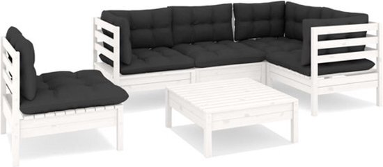 vidaXL 6-delige Loungeset met kussens grenenhout wit