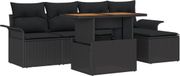 vidaXL Tuinbank Set 6-delig Zwart Polyrattan