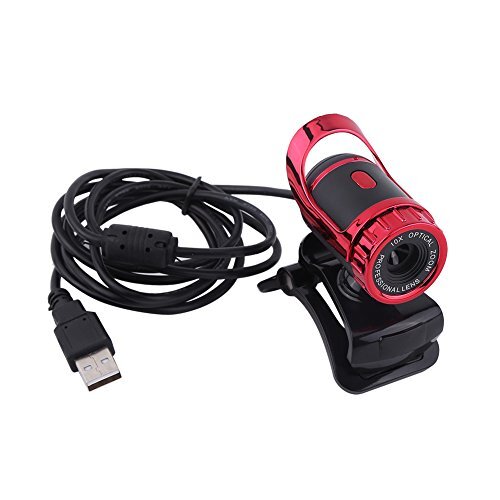 Sxhlseller Clip-on USB 2.0-webcamcamera, 0,3 Megapixels High Definition-webcam Handmatig Verstelbaar, 360 Graden Draaibare Webcam met Ingebouwde Microfoon voor Pc(Rood)