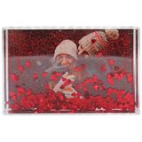Glitter fotolijst, acryl fotolijst voor 10 x 15 cm (4 x 6 inch) doorzichtig frameloos bureaublad fotoblok met glitterharten (rood) - ideale gepersonaliseerde geschenken, Vaderdagcadeaus