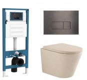QeramiQ Dely Toiletset - Inbouwreservoir - Gunmetal Bedieningsplaat - Beige