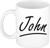 Bellatio Decorations John Naam koffiemok - beker - met sierlijke letters - wit