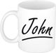 Bellatio Decorations John Naam koffiemok - beker - met sierlijke letters - wit