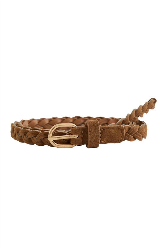 WE Fashion Meisjes gevlochten riem Imitatieleer Bruin