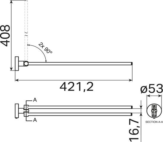 Haceka Kosmos Handdoekhouder - 42.3cm Draaibaar - Mat Chroom