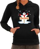 Bellatio Decorations Foute Kersttrui - Sneeuwpop Merry Christmas - hoodie / hooded sweater - zwart - dames - Kerstkleding / Kerst outfit S