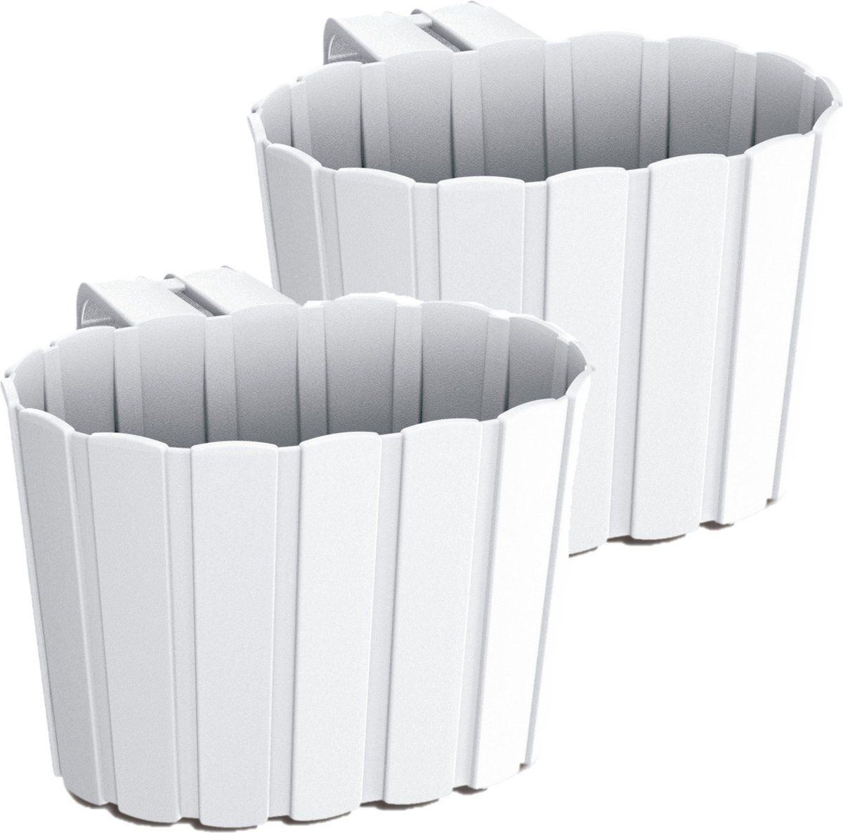 Prosperplast Set van 3x witte kunststof balkon plantenpotten met haak - 19 cm