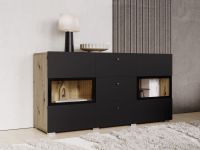 Commode BABEL 2 portes et 3 tiroirs chêne artisan/noir mat avec led