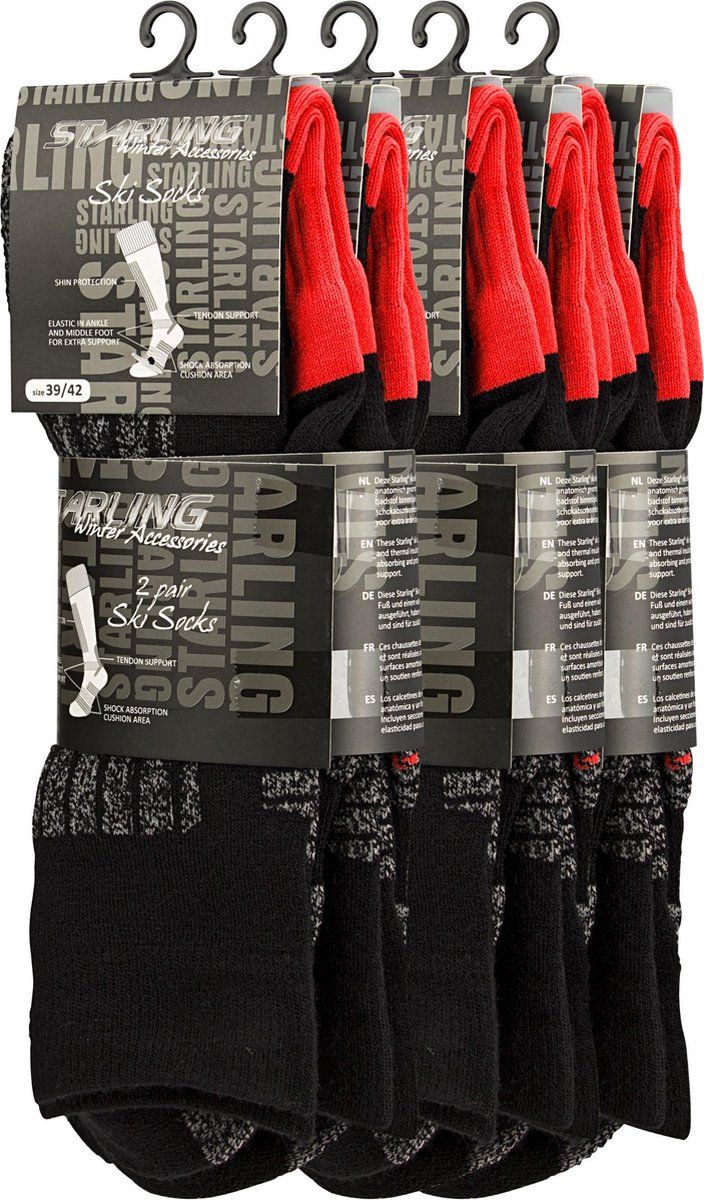 Starling Skikousen - Whistler - Zwart/Rood - Maat 43/46 - 5-pack