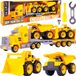 Malplay Set de camions avec remorque et 2 véhicules de chantier