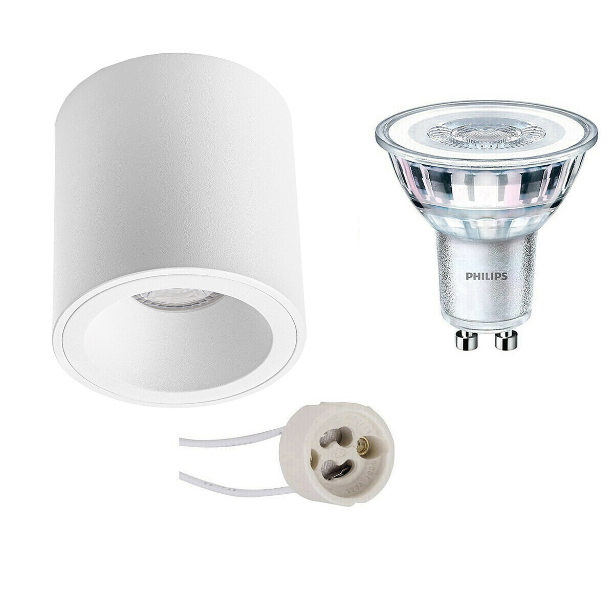 BES LED Opbouwspot Set - Pragmi Cliron Pro - GU10 Fitting - Opbouw Rond - Mat Wit - Verdiept - Ø90mm - Philips - CorePro 830 36D - 4.6W - Warm Wit 3000K