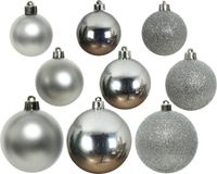Decoris Boules de Noël - 26x pc - argent - 6-8-10 cm - plastique - décoration de Noël