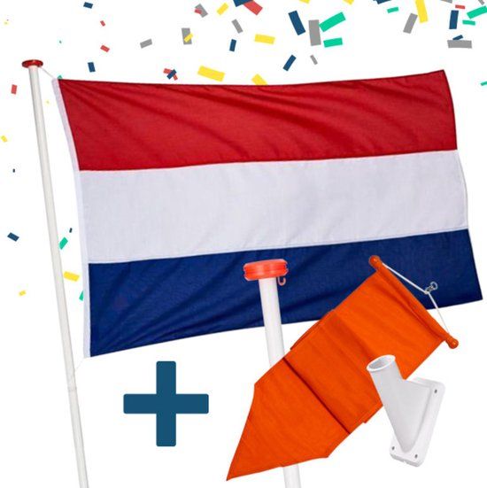 Aluminium Vlaggenstok Set - 100x150cm - Wit - Koningsdag
