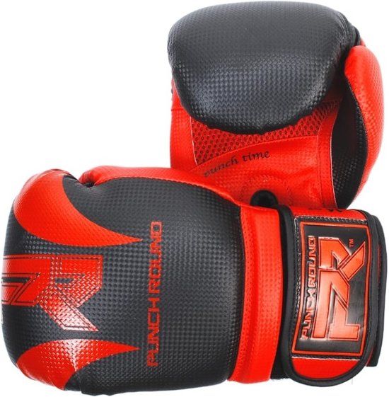 Punch Round Bokshandschoenen SLAM Mat Carbon Zwart Rood 10 OZ
