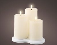 Lumineo LED kaars - d7.5 x h17.5 cm - crème/warm wit - 3 stuks