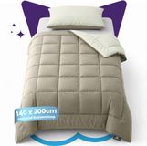Slaapspeciaal Eazydekbed Supersoft Ivoor/Taupe - Wasbaar Dekbed - Dekbed zonder Overtrek - Hoesloos Dekbed - All Year Dekbed - 2 in 1 Dekbed - Incl. 2 Kussenslopen - 140x200 cm