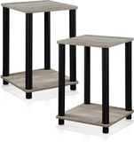 FURINNO Stijlvolle bijzettafel, hout, Frans eiken grijs/zwart, 2-Pack