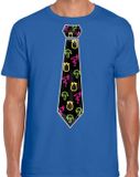 Bellatio Decorations Tropical party shirt heren - stropdas - blauw - neon - carnaval - themafeest XS
