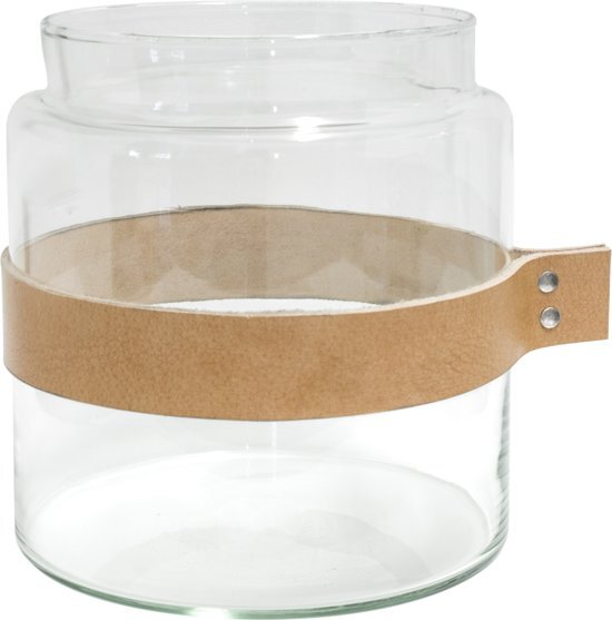 TAK Design Vaas Wrap Me - Incl. Lederen Band - Glas - Ã˜19 x 20 cm - Bruin