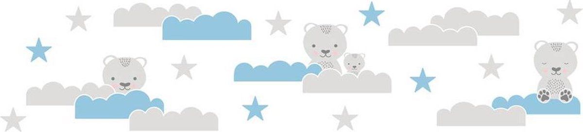 AS Creation BEREN IN DE WOLKEN BEHANGRAND (zelfklevend) - Blauw Wit Grijs - Kinderkamer - Lovely Kids