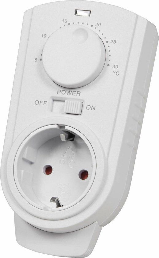 McPower TCU-330 Stopcontact Plug-in Thermostaat 5-30°C - Analoog - Koelen/Verwarmen - Randaarde (Niet geschikt voor België )