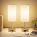 UPXNBOR Touch Nachtkastlampen Set van 2 met USB-A- en USB-C-oplaadpoorten, Bureaulamp, 3 helderheidsniveaus, Stoffen lampenkap van linnen, met kabel van 1,5 m, Zilverkleurig (E27-lamp inbegrepen)