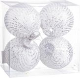 BigBuy Christmas Kerstballen Wit Zilverkleurig Plastic Weefsel Pailletten 10 x 10 x 10 cm (4 Stuks)