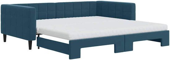 vidaXL Slaapbank met onderschuifbed en matrassen 100x200 cm fluweel blauw
