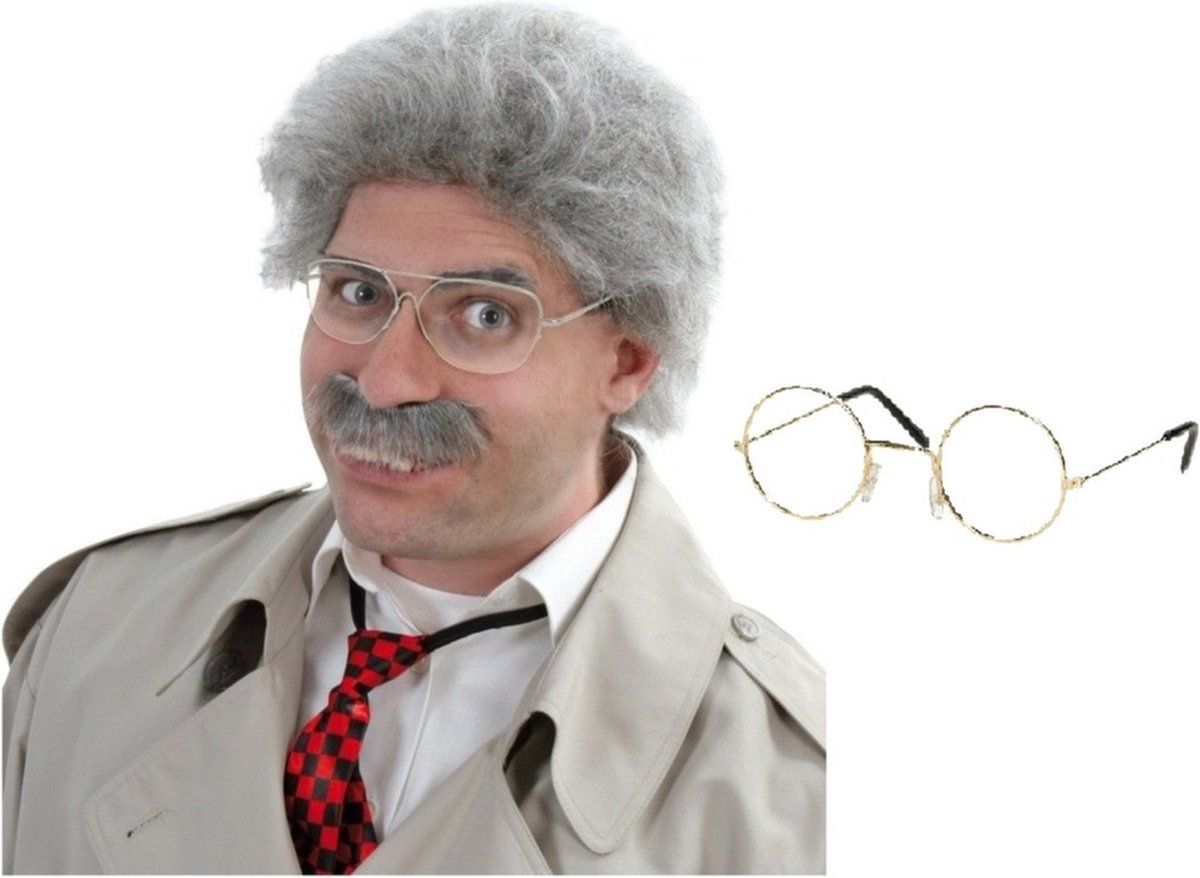 Guirca - Opa Abraham Carnaval Verkleed Set Pruik en Brilletje